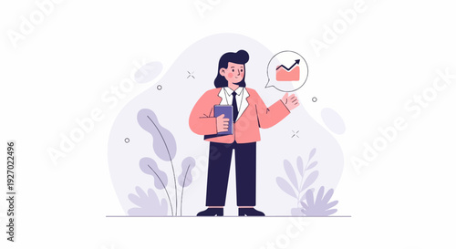 Professional in suit holding tablet with growth chart