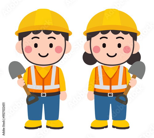Cute Construction Worker Character Set