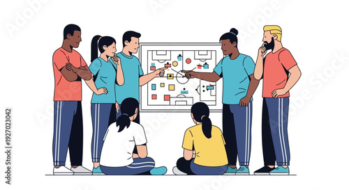 Diverse team collaborating on a strategy board.