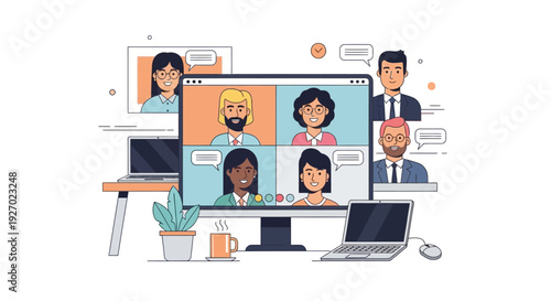 Diverse group of people collaborating on a video conference call.