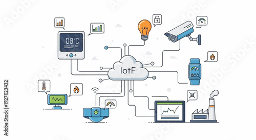 Internet of Things Smart Devices Connected Network Cloud.