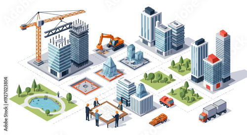 Isometric Cityscape Construction and Development Elements.