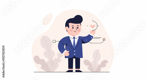 A businessman in a blue suit targets a heart with an arrow