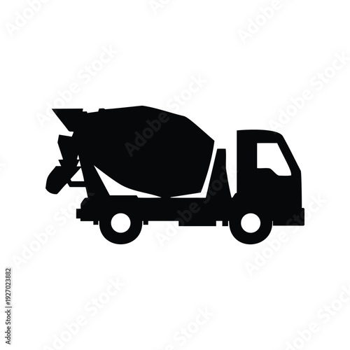 Concrete mixer truck silhouette vector flat illustration design.