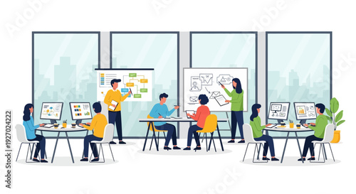 Diverse group of people engaged in a collaborative learning session.