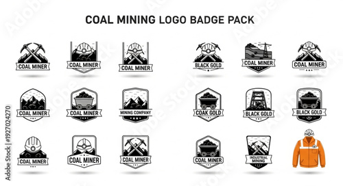 Coal Mining Logo Badges Pack Representing Industry and Labor.