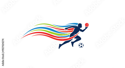 Dynamic Soccer Player in Motion with Colorful Trails.