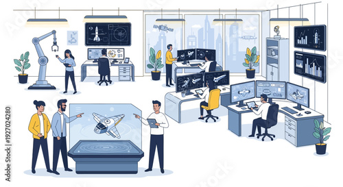 Engineers and scientists collaborating in a modern research laboratory.