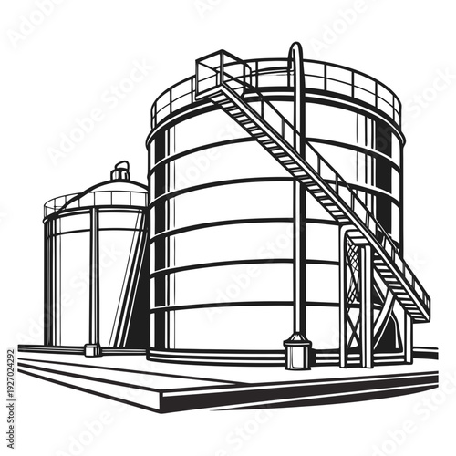 Industrial tanks with staircase and platform