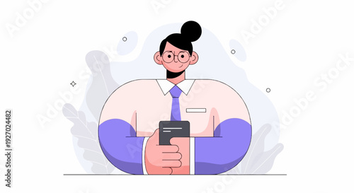 A person in formal attire looks at a smartphone