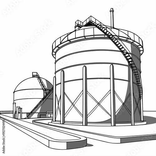 Industrial facility with large storage tanks and railway tracks
