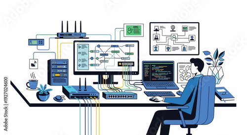 IT professional working with network infrastructure and servers.