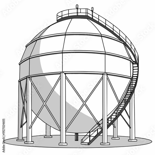 A large metal dome structure with a staircase