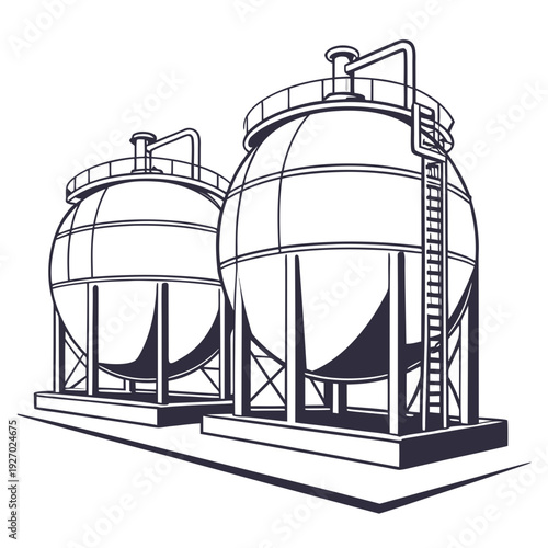 Industrial storage tanks with ladders and platforms