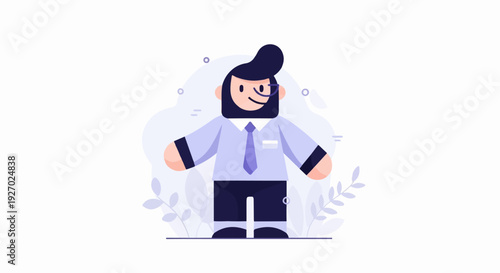 A stylized, cartoonish businessman with a beard and glasses