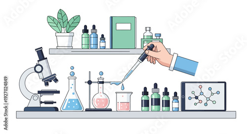 Laboratory equipment and scientific research illustration.