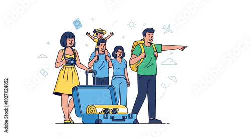 Family on Vacation Ready for Adventure.