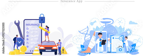 Insurance App With Car Insurance And Medical Healthcare Services On Smartphone