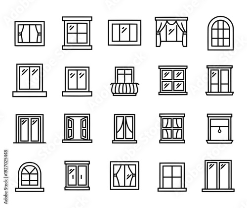Collection of window styles and frames including arched casement bay and modern designs for architectural and interior decoration themes