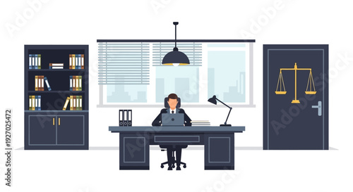 Lawyer working diligently in a professional office setting.