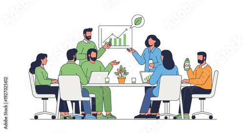 Diverse team collaborating in a modern office meeting.