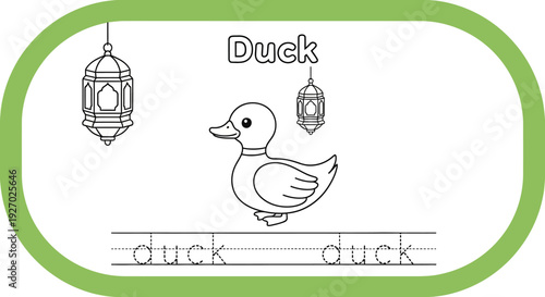 Duck tracing worksheet for kids learning to write