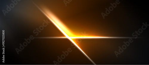 Abstract light flare. Diagonal beam crosses dark background. Bright yellow center creates dramatic effect. Minimalist design.