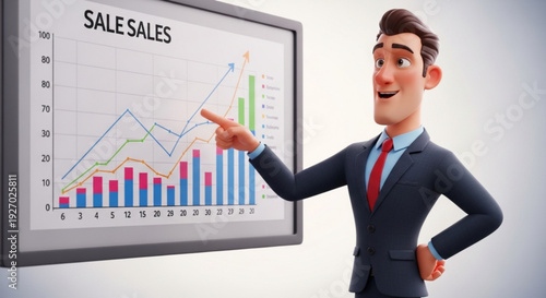 Confident businessman presenting sales growth on graph chart