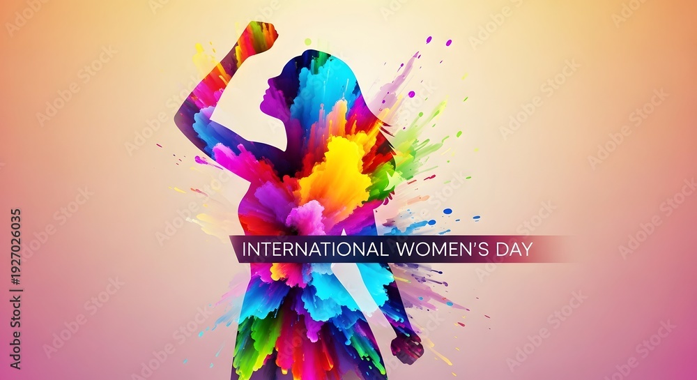 Obraz premium Raised Arm Silhouette with Color Splash for International Women’s Day Poster