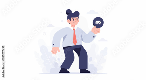 A stylized person in business attire holds up an envelope icon