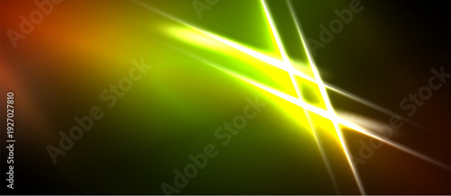 Abstract energy lines, vibrant colors blend. Green, yellow, orange hues create dynamic visual effect. Brightness dominates dark background.