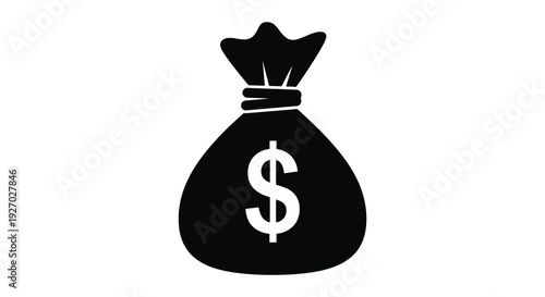 A stark black silhouette of a money bag featuring a dollar sign symbolizing wealth and finance silhouette