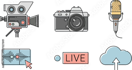 Digital media and live streaming icons