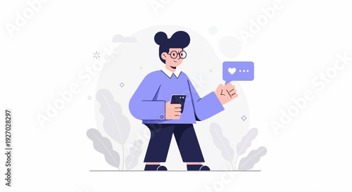 Character with phone receives a like notification