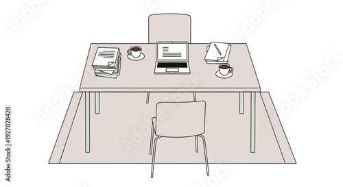 Minimalist Office Desk Setup with Laptop and Coffee.