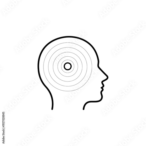 Human Head Silhouette with Concentric Circles - Brain Activity Concept