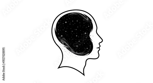 Human Head Silhouette with Galaxy Inside - Symbol of Imagination and Universe