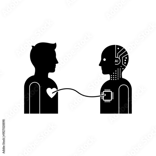 Human Heart Connected to AI Robot Chip - Artificial Intelligence Concept