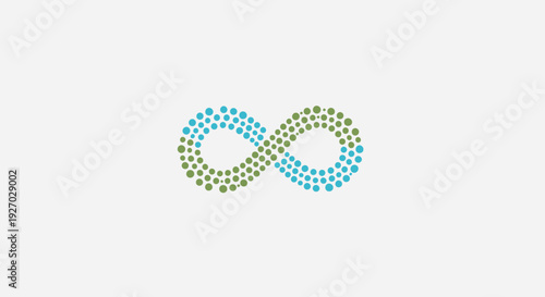 Infinity Symbol Made of Blue and Green Dots on White Background
