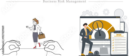 Business Risk Management Concept With Tightrope Walk Risk Meter And Solution Key