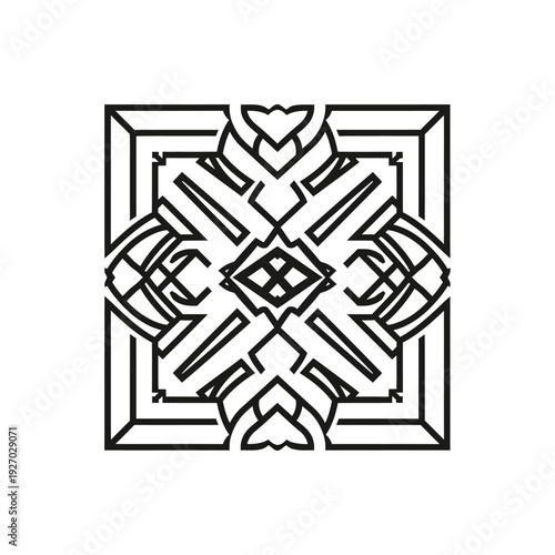 Intricate Geometric Pattern, Abstract Square Design, Black and White Symmetry