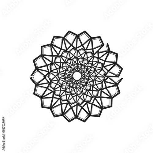 Intricate Geometric Mandala Design, Black and White Abstract Pattern