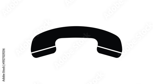 A stark black telephone handset graphic is prominently displayed against a plain white background silhouette high quality professional
