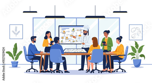 Diverse team collaborating in a modern office meeting room.