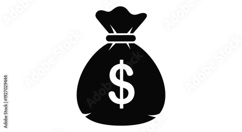 A stark black silhouette depicts a bag with a prominent dollar sign representing wealth and finance silhouette