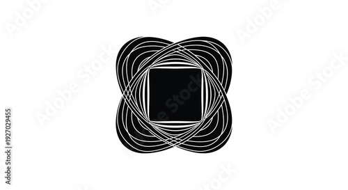 Intricate black lines form a square within a layered circular geometric pattern a striking silhouette high quality professional
