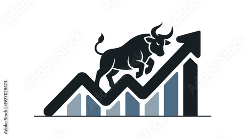 Bull market investment growth finance business concept illustration featuring upward trend and stock market expansion