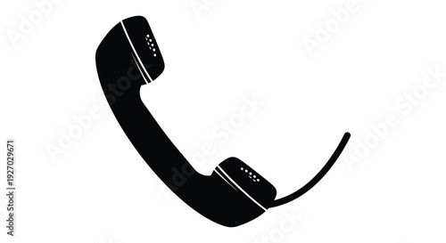 A stark black silhouette of a vintage telephone handset isolated on a white background silhouette high quality professional