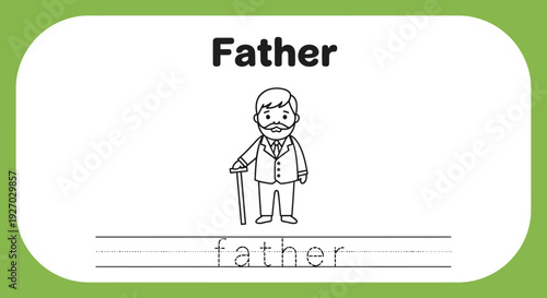 Father's Day coloring page, cartoon dad with cane