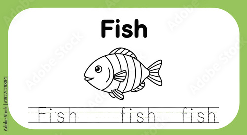 Fish tracing worksheet for kids, handwriting practice
